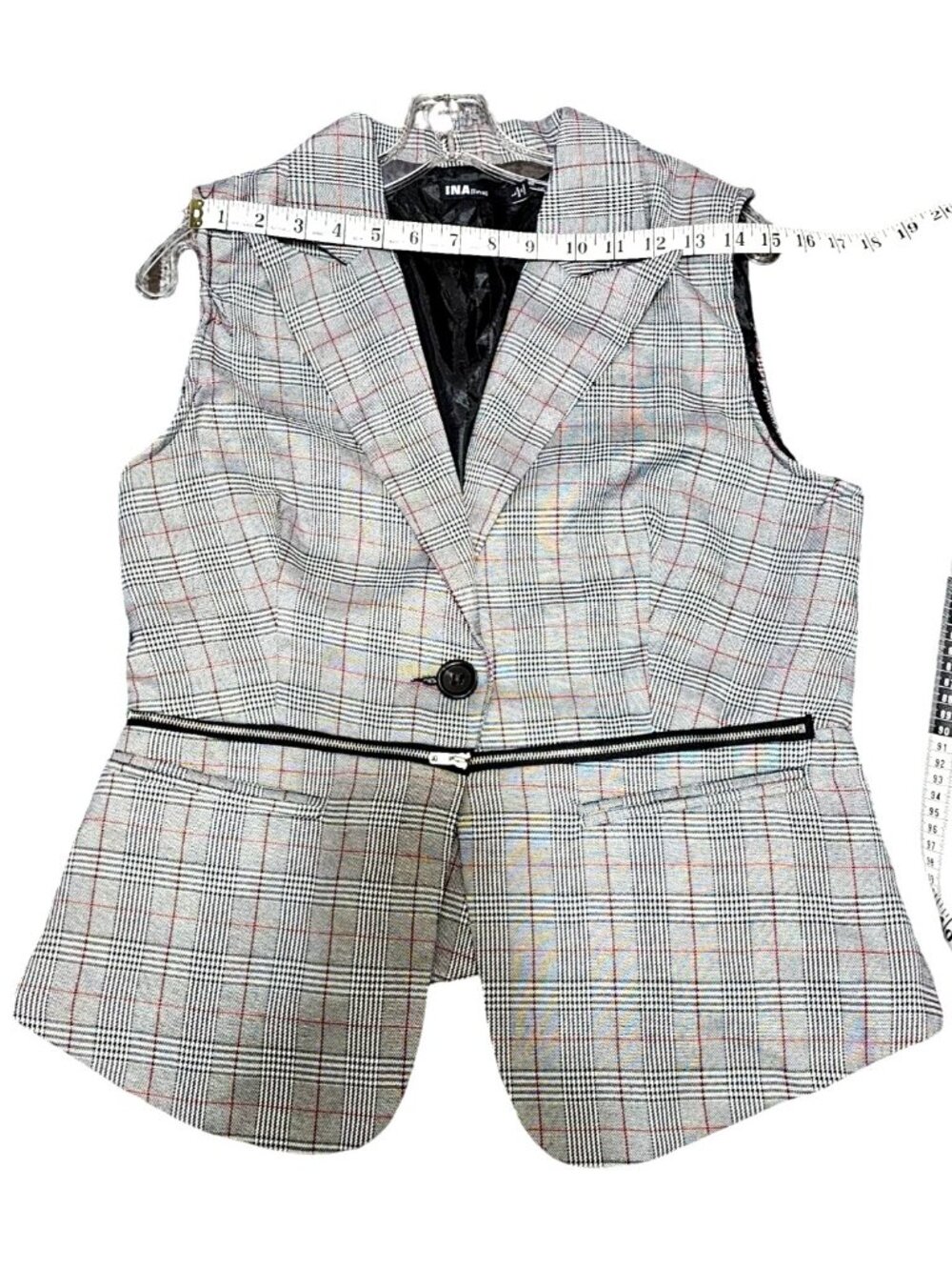 INA [i:na] Women's Plaid Sleeveless Blazer Vest With Zipper Accent Size L - Picture 13 of 13